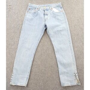 Levis Jeans Womens 29 501 Blue Crop Light Wash Mid Rise Split Hem New